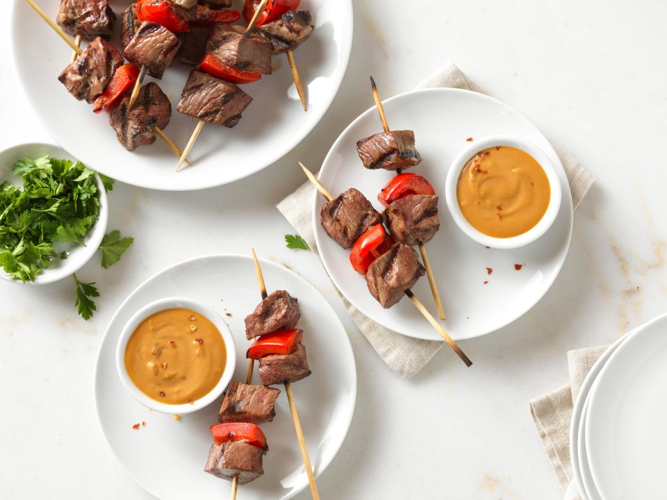 Beef bites peanut bourbon sauce